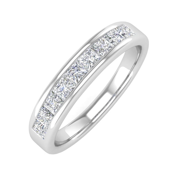 1/2 Carat Channel Set Princess Cut Diamond Wedding Band Ring in 14K White Gold (Ring Size 10.75) (I1-I2 Clarity)