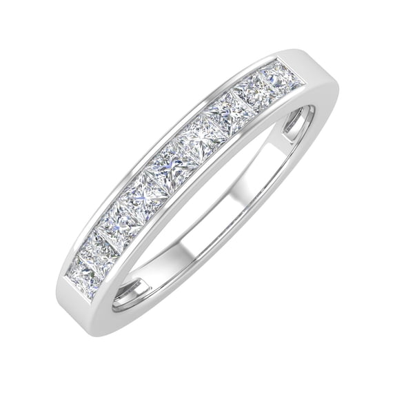1/2 Carat Channel Set Princess Cut Diamond Wedding Band Ring in 14K White Gold (Ring Size 10)