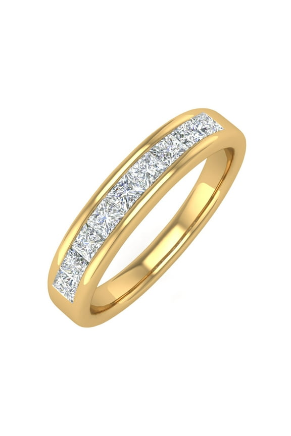 1/2 Carat Channel Set Princess Cut Diamond Wedding Band Ring in 14K Yellow Gold (Ring Size 4) (I1-I2 Clarity)