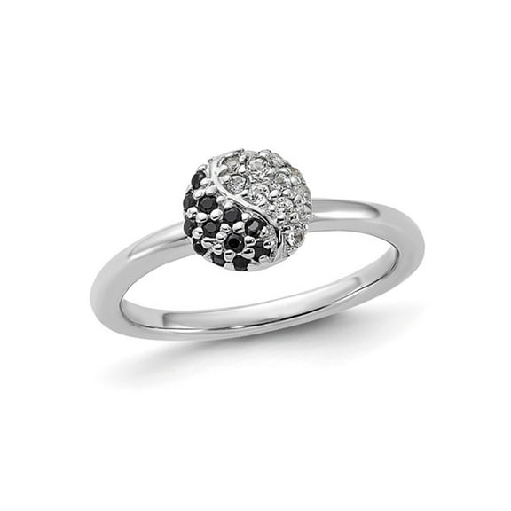 1/2 Carat (Ctw) Black Onyx and White Topaz Ring  in Sterling Silver for Women