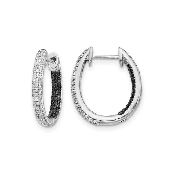 1/2 Carat (Ctw) Black and White Diamond In-and-Out Hoop Earrings in 14K White Gold