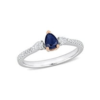 1/2 Carat (Ctw) Blue Sapphire Three Stone Ring with Diamonds in 14K White Gold for Women