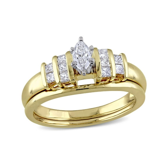 1/2 Carat (Ctw Color H-I Clarity I2-I3) Marquise Cut Diamond Engagement Ring & Wedding Band Set in 14K Gold