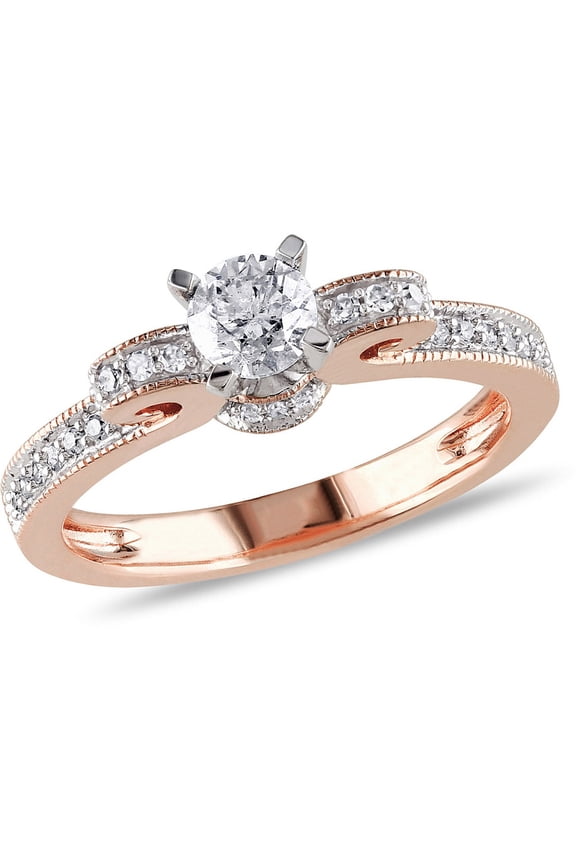 1/2 Carat (Ctw G-H, I2-I3) Diamond Engagement Ring 14K Rose Pink Gold