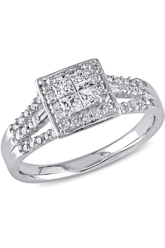 1/2 Carat (Ctw G-H,I2-I3) Princess Cut Diamond Engagement Ring in 10K White Gold