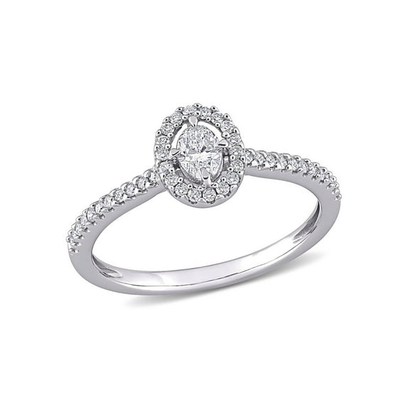 1/2 Carat (Ctw H-I, I1-I2) Diamond Engagement Halo Ring in 14K White Gold