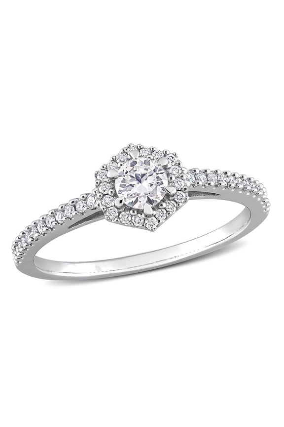 1/2 Carat (Ctw H-I, I2-I3) Diamond Engagement Halo Ring in 14K White Gold for Women