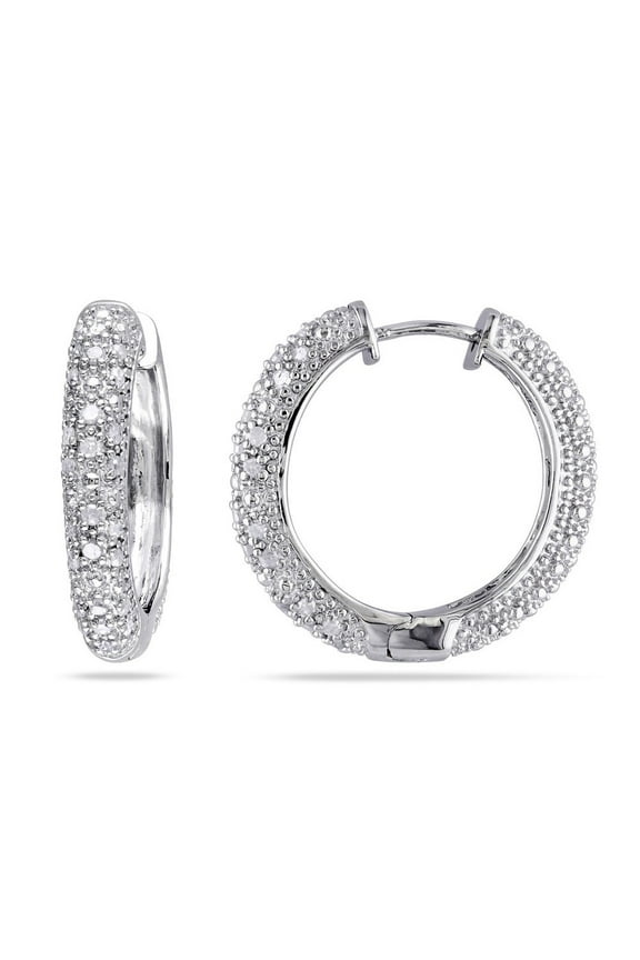 1/2 Carat (Ctw I-J, I2-I3) Diamond Hoop Earrings in Sterling Silver for Women