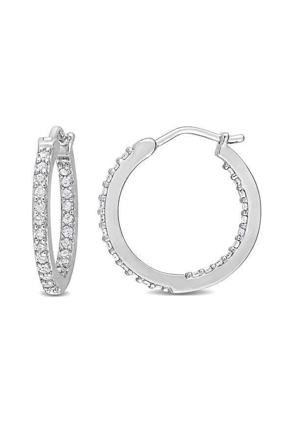 1/2 Carat (Ctw I-J, I2-I3) Diamond Hoop Earrings in Sterling Silver for Women