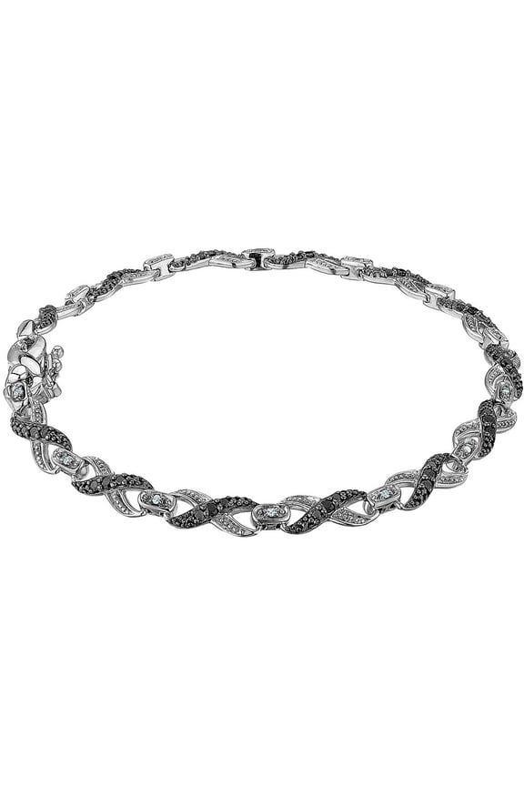 1/2 Carat (Ctw I2-I3) Black & White Diamond Infinity Bracelet in Sterling Silver for Women
