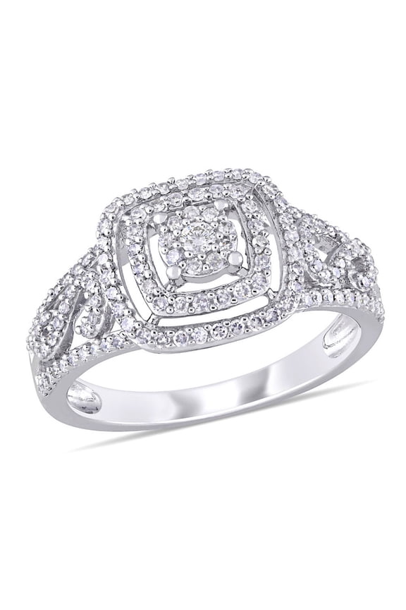 1/2 Carat (Ctw I2-I3, H-I) Diamond Halo Engagement Ring in 10K White Gold for Women