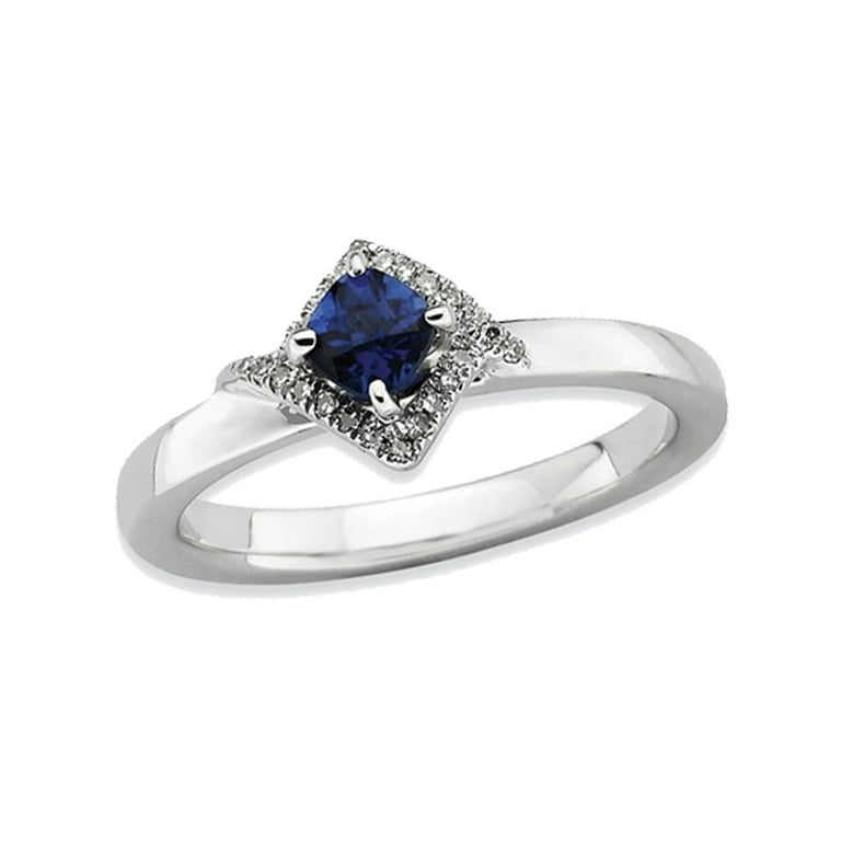 1/4 Carat Created Blue Sapphire Heart Ring Rhodium on Sterling Silver 1/4 Carat Created Blue Sapphire Heart Ring Rhodium on Sterling Silver