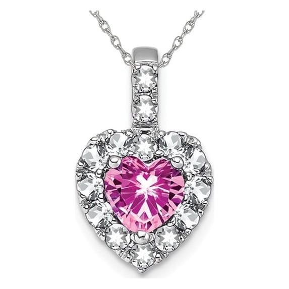 1/2 Carat (Ctw) Lab Created Pink Sapphire & White Topaz Heart Pendant Necklace in 14K White Gold with Chain