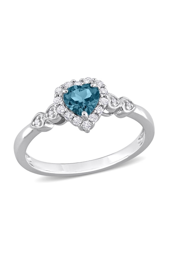 1/2 Carat (Ctw) London Blue Topaz Heart Ring in Sterling Silver with Accent Diamonds for Women