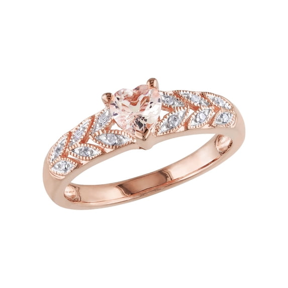 1/2 Carat (Ctw) Morganite Heart Promise Ring with Diamonds in Rose Plated Sterling Silver