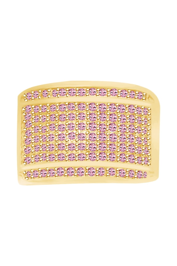 1.2 Carat (Ctw) Round Cut Pink Natural Diamond Iced Out Hip Hop Jewelry Band Ring In 10k Solid Yellow Gold Ring Size-12