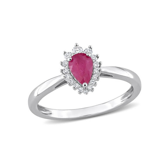 1/2 Carat (Ctw) Ruby Pear-Cut Ring with Diamonds in 14K White Gold