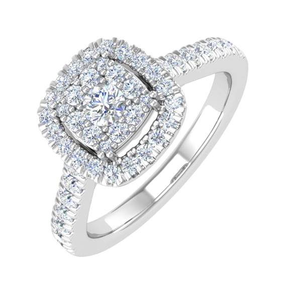 1/2 Carat Cushion Shape Halo Diamond Engagement Ring in 10K White Gold - IGI Certified (Ring Size 4.75)