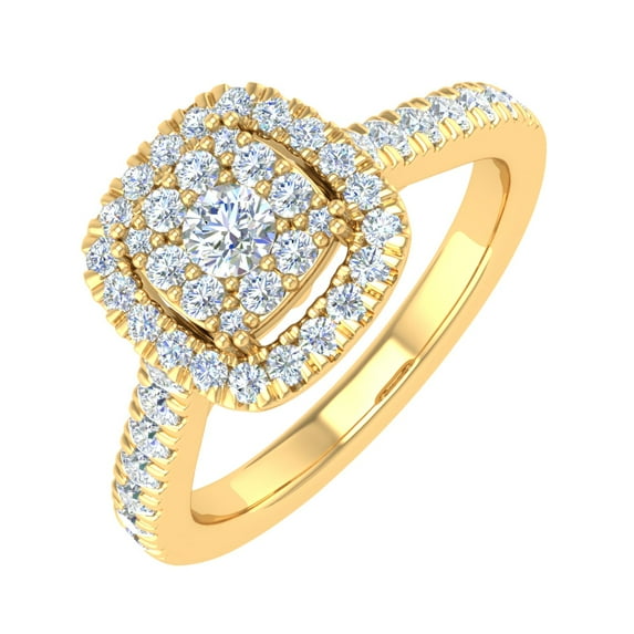 1/2 Carat Cushion Shape Halo Diamond Engagement Ring in 10K Yellow Gold - IGI Certified (Ring Size 5.75)