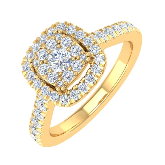 1/2 Carat Cushion Shape Halo Diamond Engagement Ring in 14K Yellow Gold - IGI Certified (Ring Size 5.25) (I1-I2 Clarity)