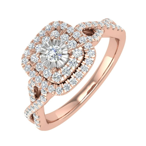 1/2 Carat Cushion cut Halo Diamond Engagement Ring in 10K Rose Gold (Ring Size 10)