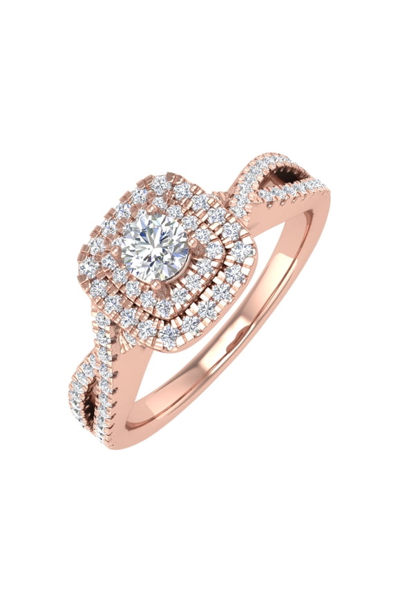 1/2 Carat Cushion cut Halo Diamond Engagement Ring in 10K Rose Gold (Ring Size 8)