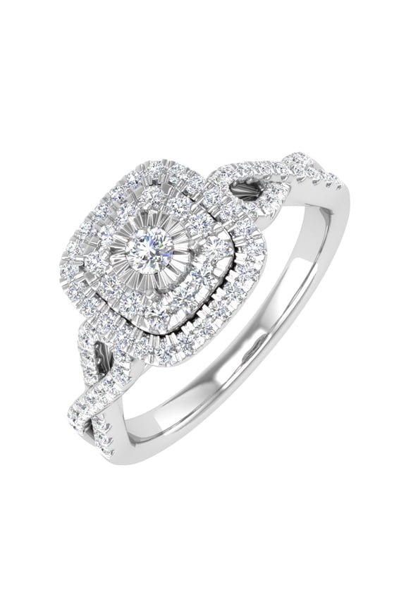 1/2 Carat Cushion cut Halo Diamond Engagement Ring in 10K White Gold - IGI Certified (Ring Size 10)