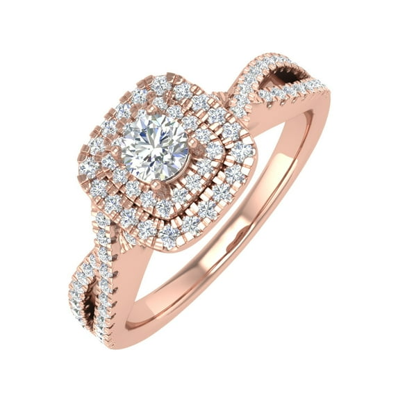 1/2 Carat Cushion cut Halo Diamond Engagement Ring in 14K Rose Gold - IGI Certified (Ring Size 8.5) (I1-I2 Clarity)