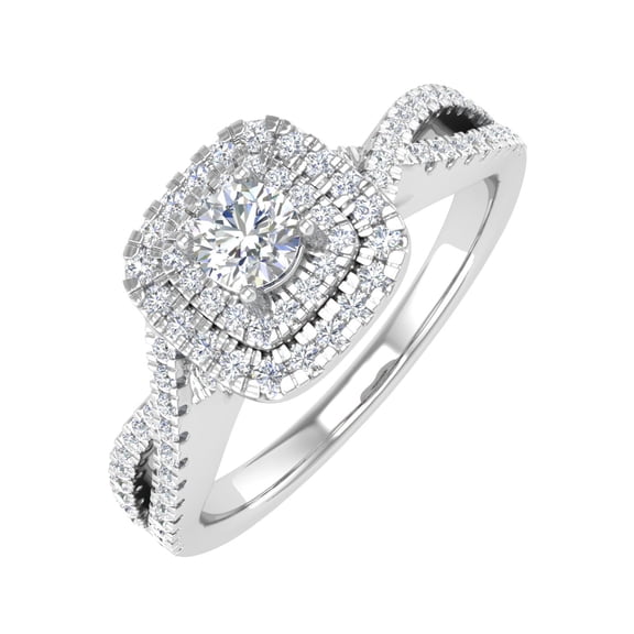 1/2 Carat Cushion cut Halo Diamond Engagement Ring in 14K White Gold - IGI Certified (Ring Size 10.75) (I1-I2 Clarity)