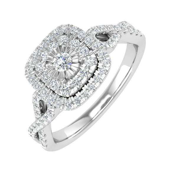 1/2 Carat Cushion cut Halo Diamond Engagement Ring in 14K White Gold - IGI Certified (Ring Size 6.5) (SI1-SI2 Clarity)