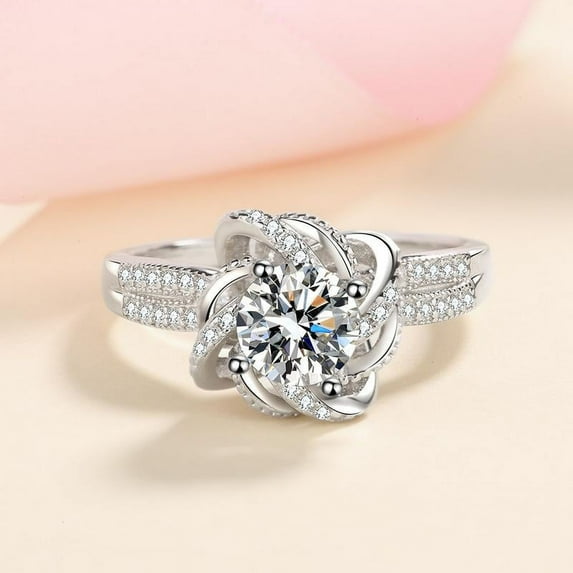1 to 2 Carat D Color VVS1 Moissanite Diamond Rings for Women, S925 Sterling Silver 18K Gold Plated Fountain Engagement Rings for Women - Wedding Valentine's Day Birthday Gift with Certificate