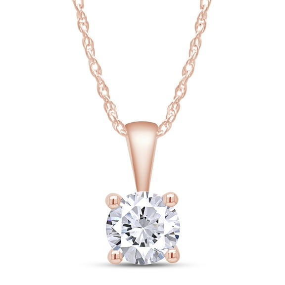 1/2 Carat Diamond, 14K Rose Gold 4 Prong Set Round-cut Lab Grown Diamond Solitaire Pendant Necklace (J, VS-SI) Jewelry for Women