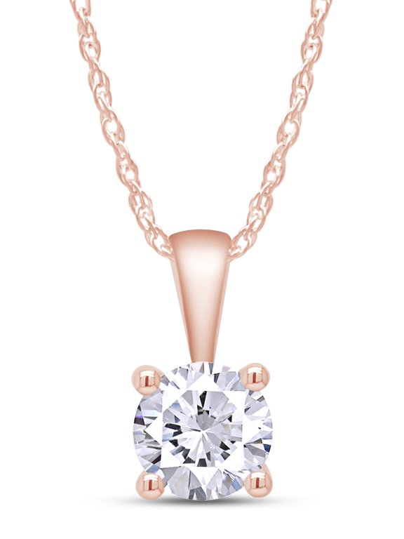 1/2 Carat Diamond, 14K Rose Gold 4 Prong Set Round-cut Lab Grown Diamond Solitaire Pendant Necklace (J, VS-SI) Jewelry for Women