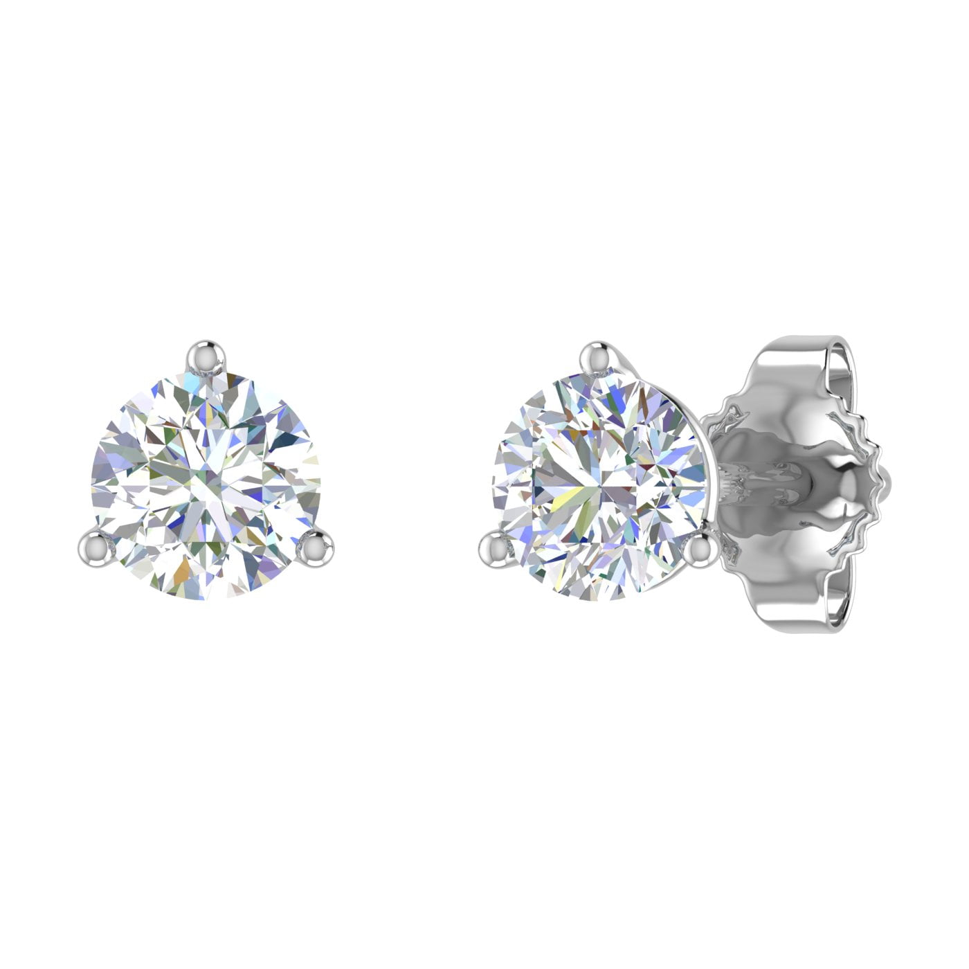1/2 Carat Diamond 3-Prong Set Stud Earrings in 14K White Gold 