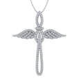 thumbnail image 1 of 1/2 Carat Diamond Angel Wing Cross Pendant Necklace in 14k White Gold - IGI Cert (Silver Chain Included) (I1-I2 Clarity), 1 of 5