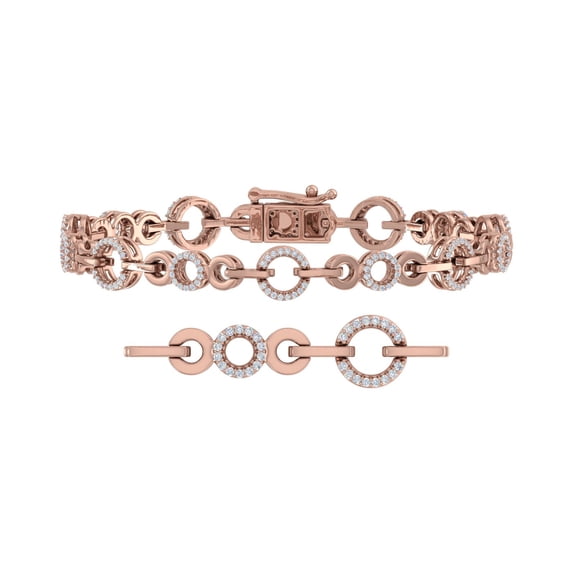 1/2 Carat Diamond Circle Link Bracelet in 14K Rose Gold (7 Inch) (I1-I2 Clarity)