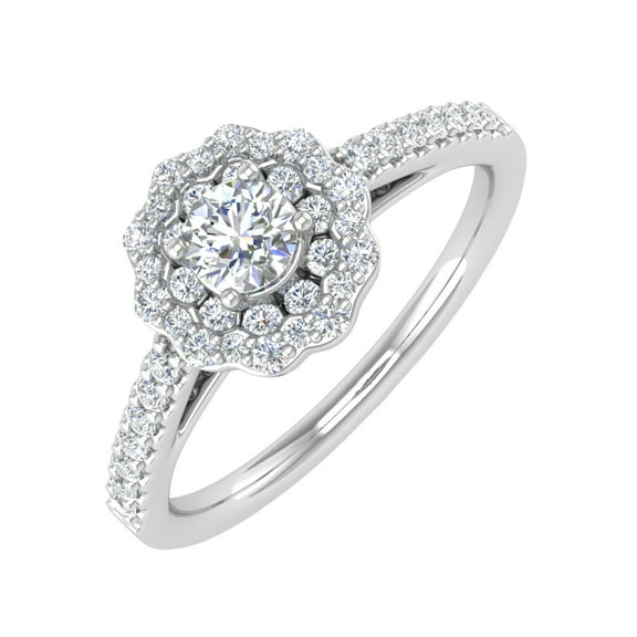 1/2 Carat Diamond Cluster Engagement Ring in 10K White Gold (Ring Size 7)
