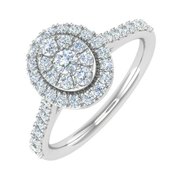 1/2 Carat Diamond Cluster Engagement Ring in 10K White Gold (Ring Size 9) (I1-I2 Clarity)