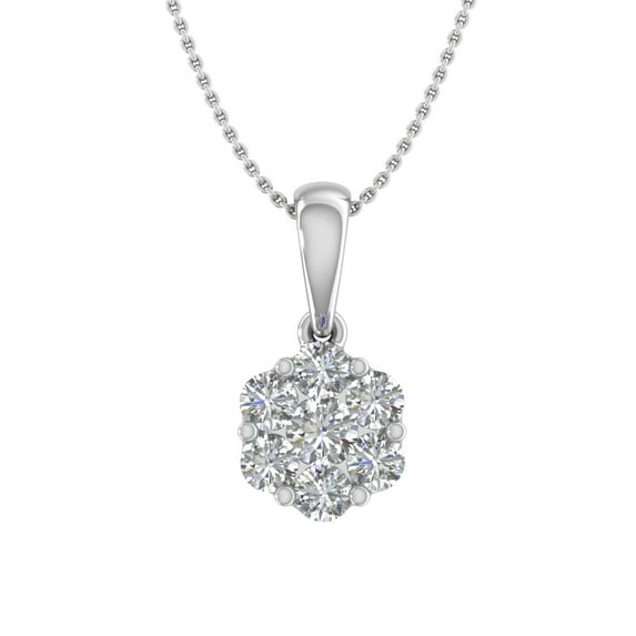 1/2 Carat Diamond Cluster Pendant Necklace in 14k White Gold (Silver Chain Included) (SI1-SI2 Clarity)