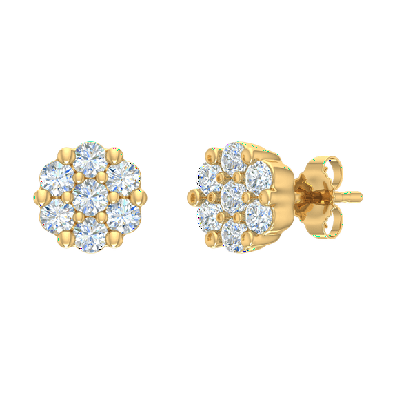 1/2 Carat Diamond Cluster Stud Earrings in 14K Yellow Gold