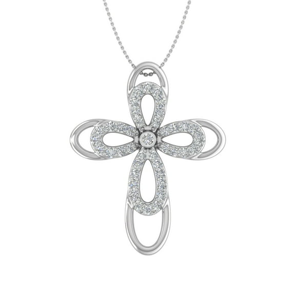 1/2 Carat Diamond Cross Pendant Necklace in 10k White Gold (Silver Chain Included)