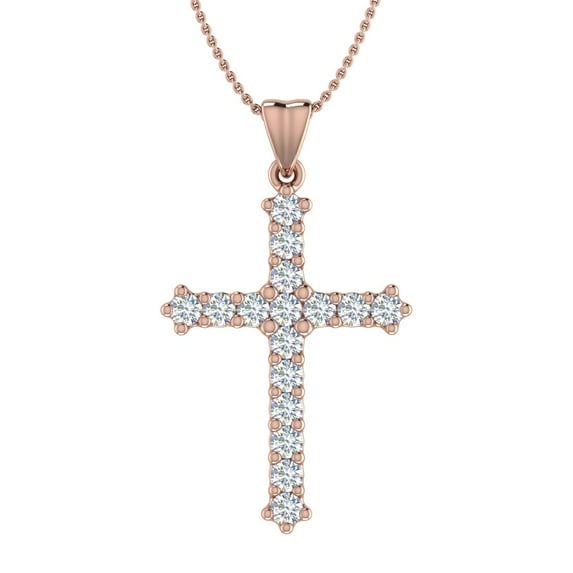 1/2 Carat Diamond Cross Pendant Necklace in 14K Rose Gold (Silver Chain Included) (I1-I2 Clarity)