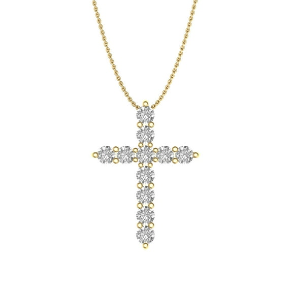 1/2 Carat Diamond Cross Pendant Necklace in 14K Yellow Gold (Silver Chain Included)