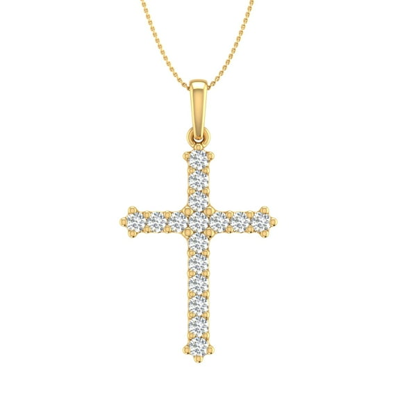 1/2 Carat Diamond Cross Pendant Necklace in 14K Yellow Gold (Silver Chain Included)