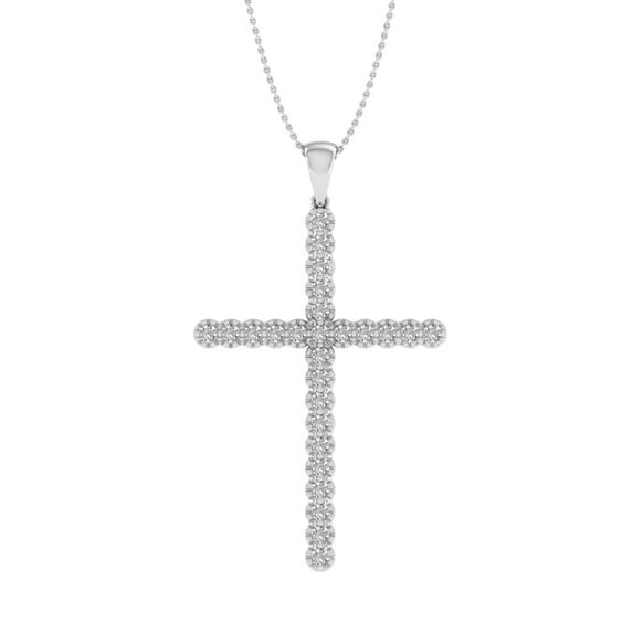 1/2 Carat Diamond Cross Pendant Necklace in 14k White Gold (Silver Chain Included) (SI1-SI2 Clarity)