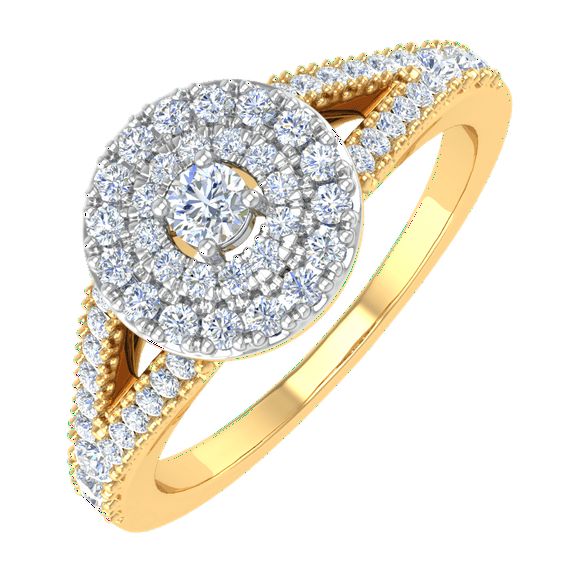1/2 Carat Diamond Halo Engagement Ring in 10K Yellow Gold (Ring Size 4.25)