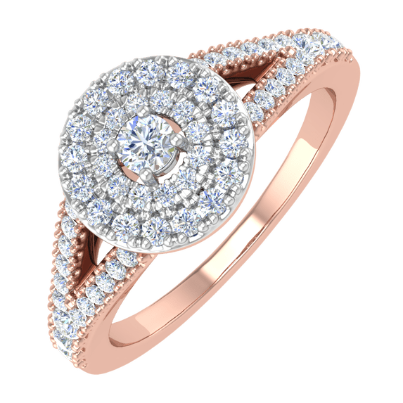 1/2 Carat Diamond Halo Engagement Ring in 14K Rose Gold (Ring Size 4.25) (SI1-SI2 Clarity)