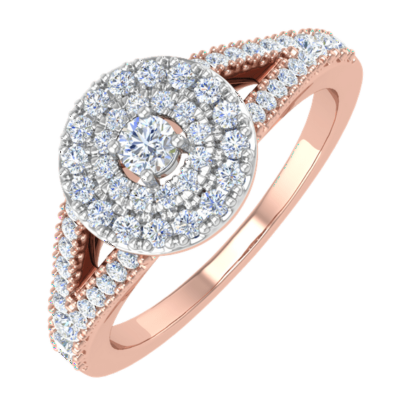 1/2 Carat Diamond Halo Engagement Ring in 14K Rose Gold (Ring Size 5.25) (SI1-SI2 Clarity)