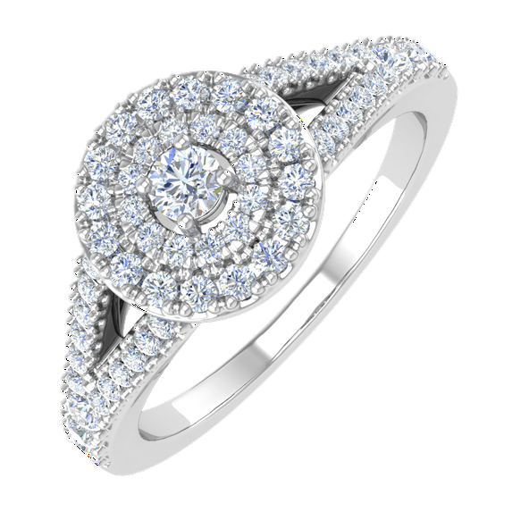 1/2 Carat Diamond Halo Engagement Ring in 14K White Gold (Ring Size 8.25) (I1-I2 Clarity)