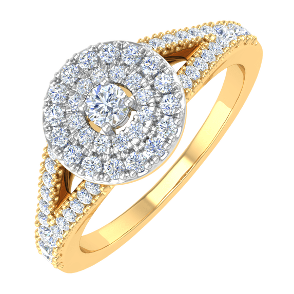 1/2 Carat Diamond Halo Engagement Ring in 14K Yellow Gold (Ring Size 6.5) (SI1-SI2 Clarity)